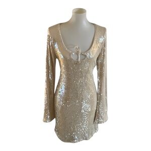 Wild Fable Sequin Long Sleeve Dress in Cream